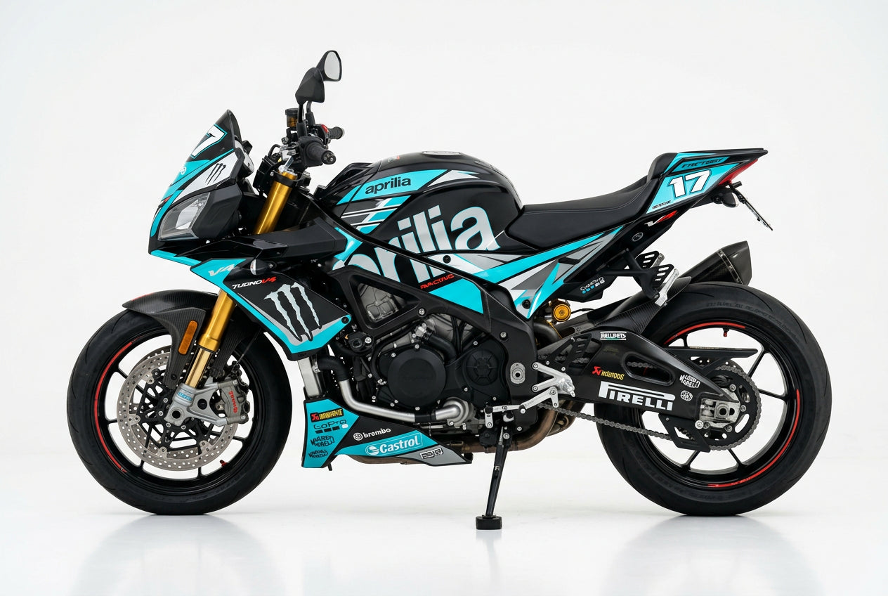 Aprilia Tuono V4 Graphics Kit Cyan White