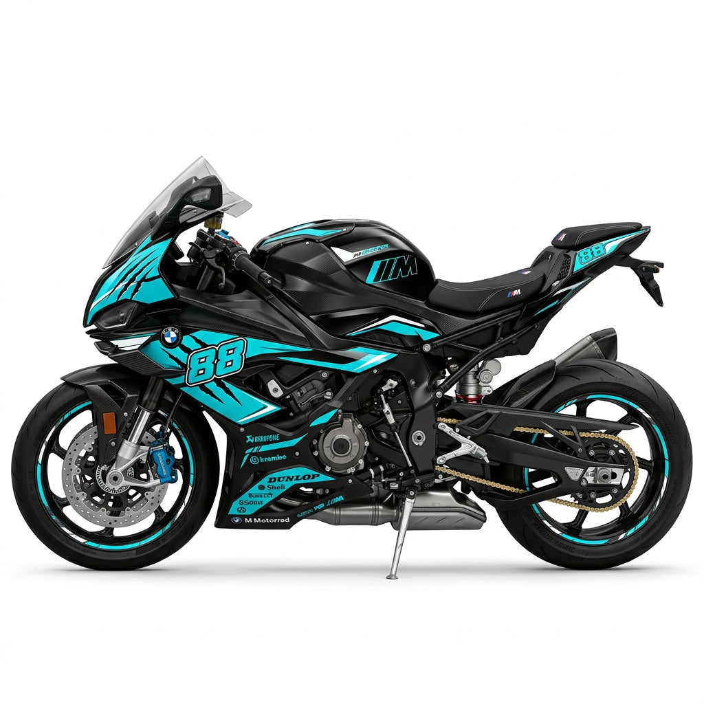 BMW M1000RR Cyan White Graphics Kit