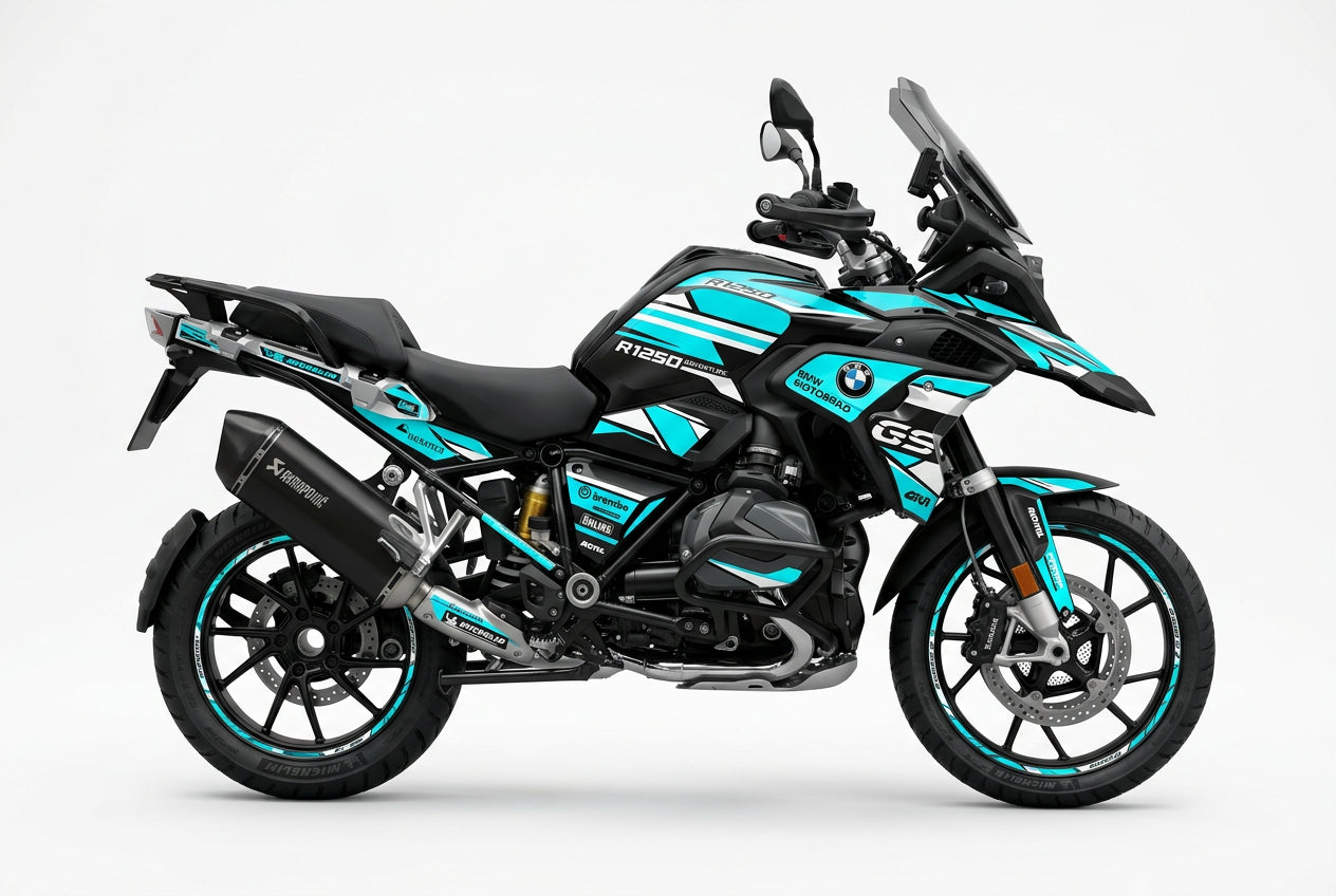 BMW R1250GS Cyan White Racing Decal Kit