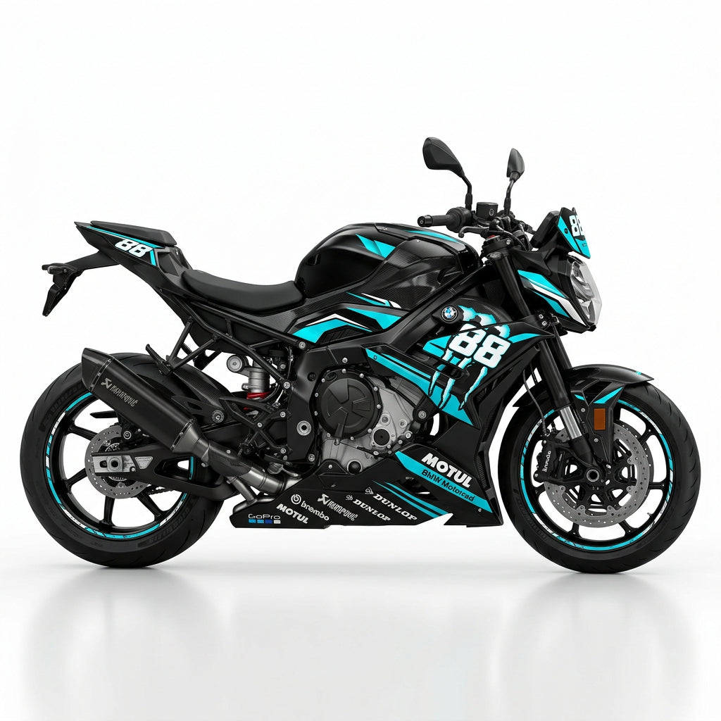 BMW S1000R Cyan White Graphics Kit