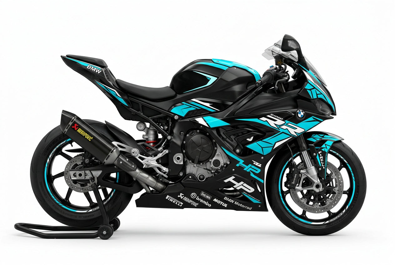 BMW S1000RR Cyan White Racing Decal Kit