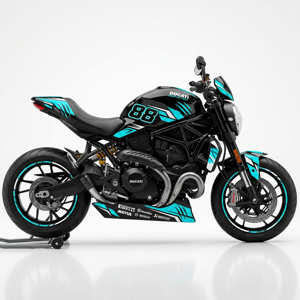 Ducati Monster Cyan White Racing Graphics Kit
