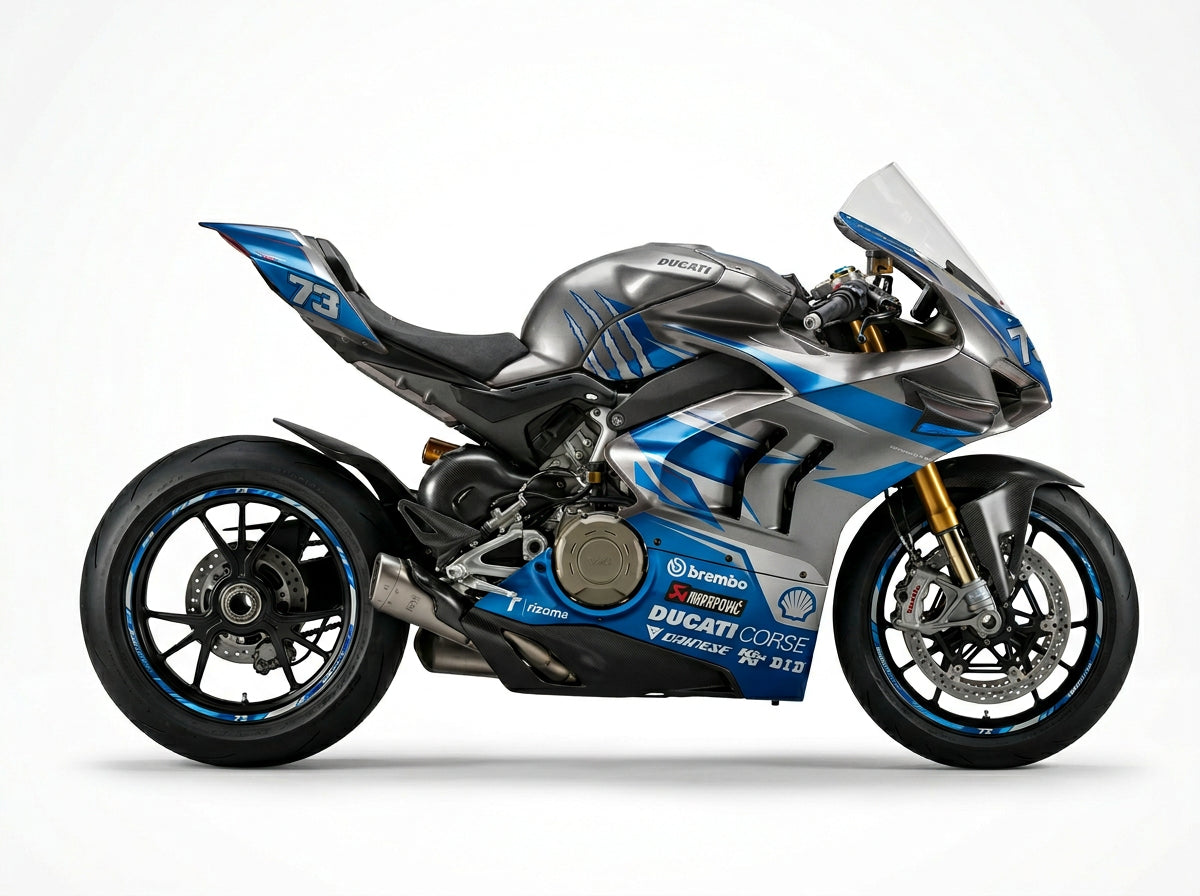 Ducati Panigale V4 Blue Silver Metallic Graphics Kit
