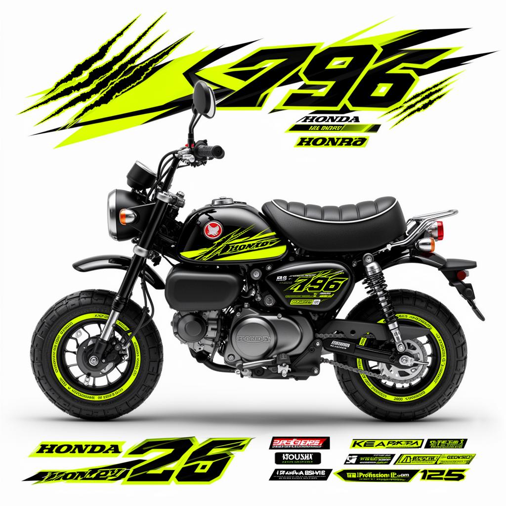 Honda Monkey Neon Yellow Black Racing Decal Kit