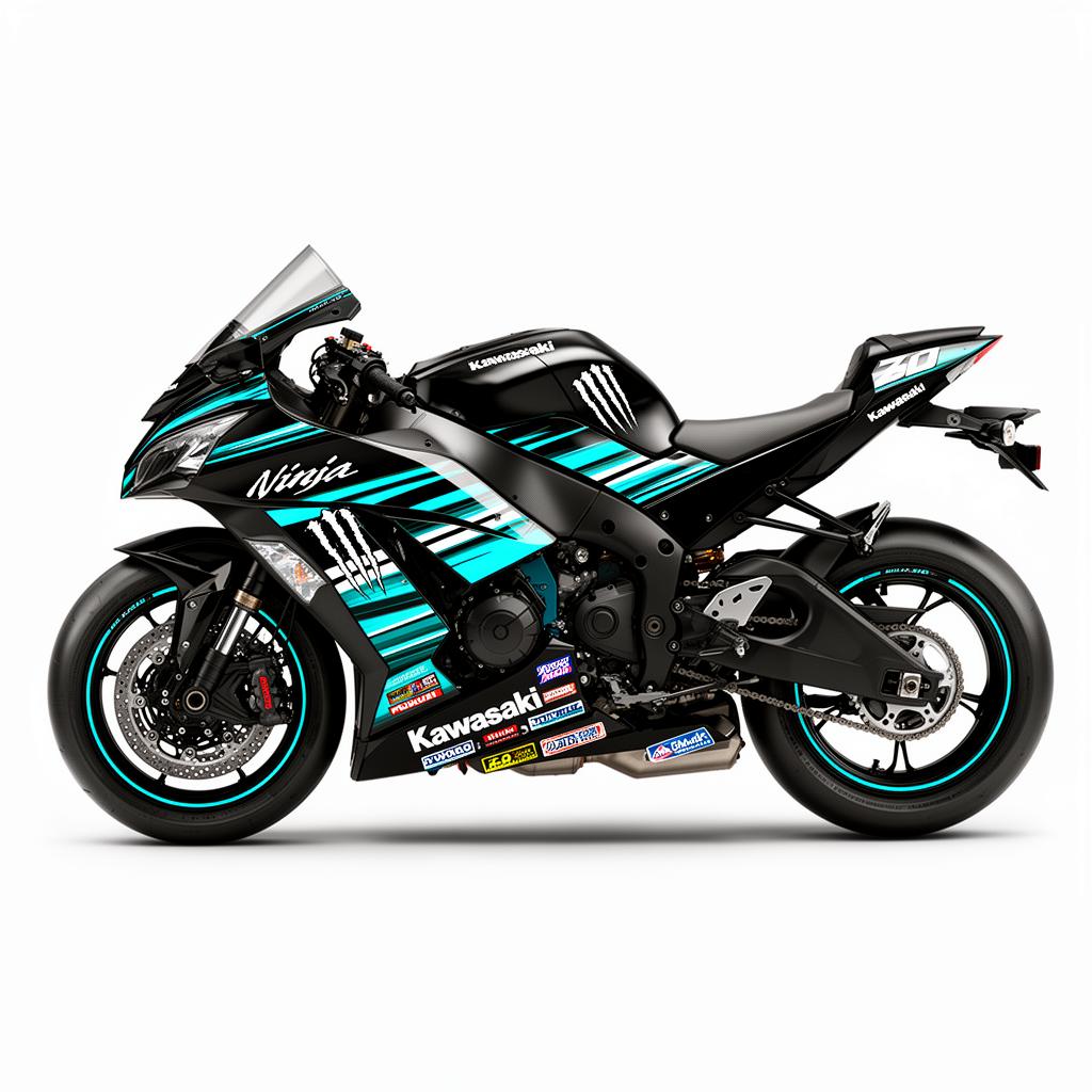 Kawasaki Ninja ZX-10R Cyan White Decal Kit