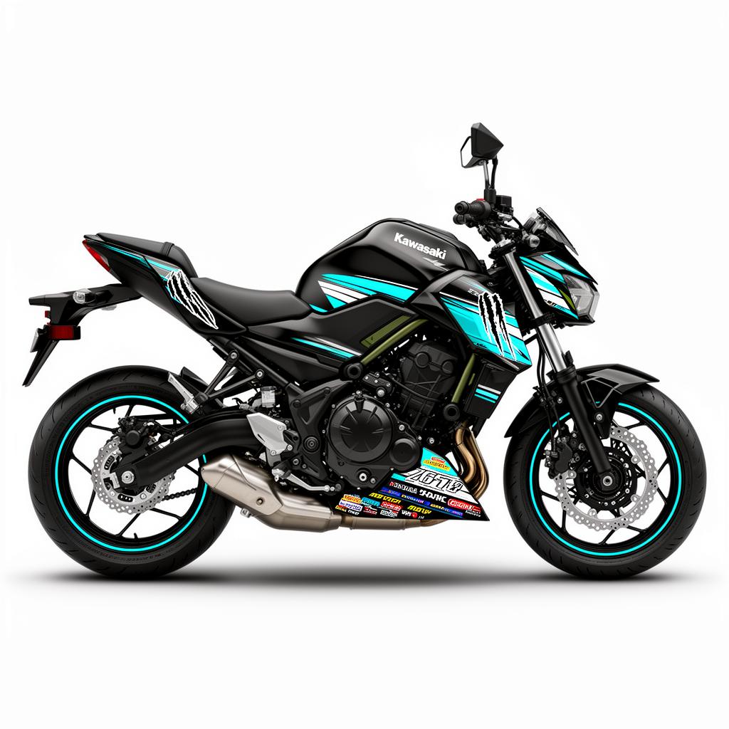 Kawasaki Z650 Cyan White Decal Kit