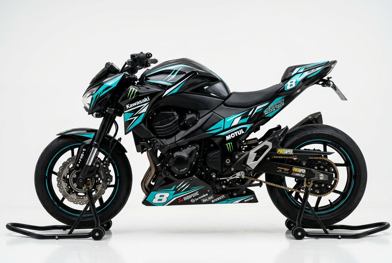 Kawasaki Z800 Cyan/White Racing Decal Kit