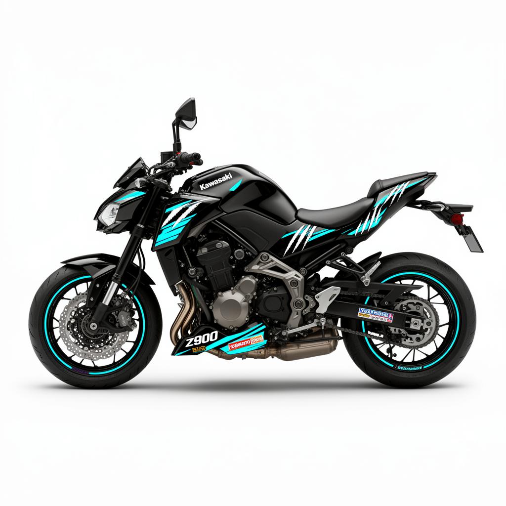 Kawasaki Z900 Cyan White Decal Kit