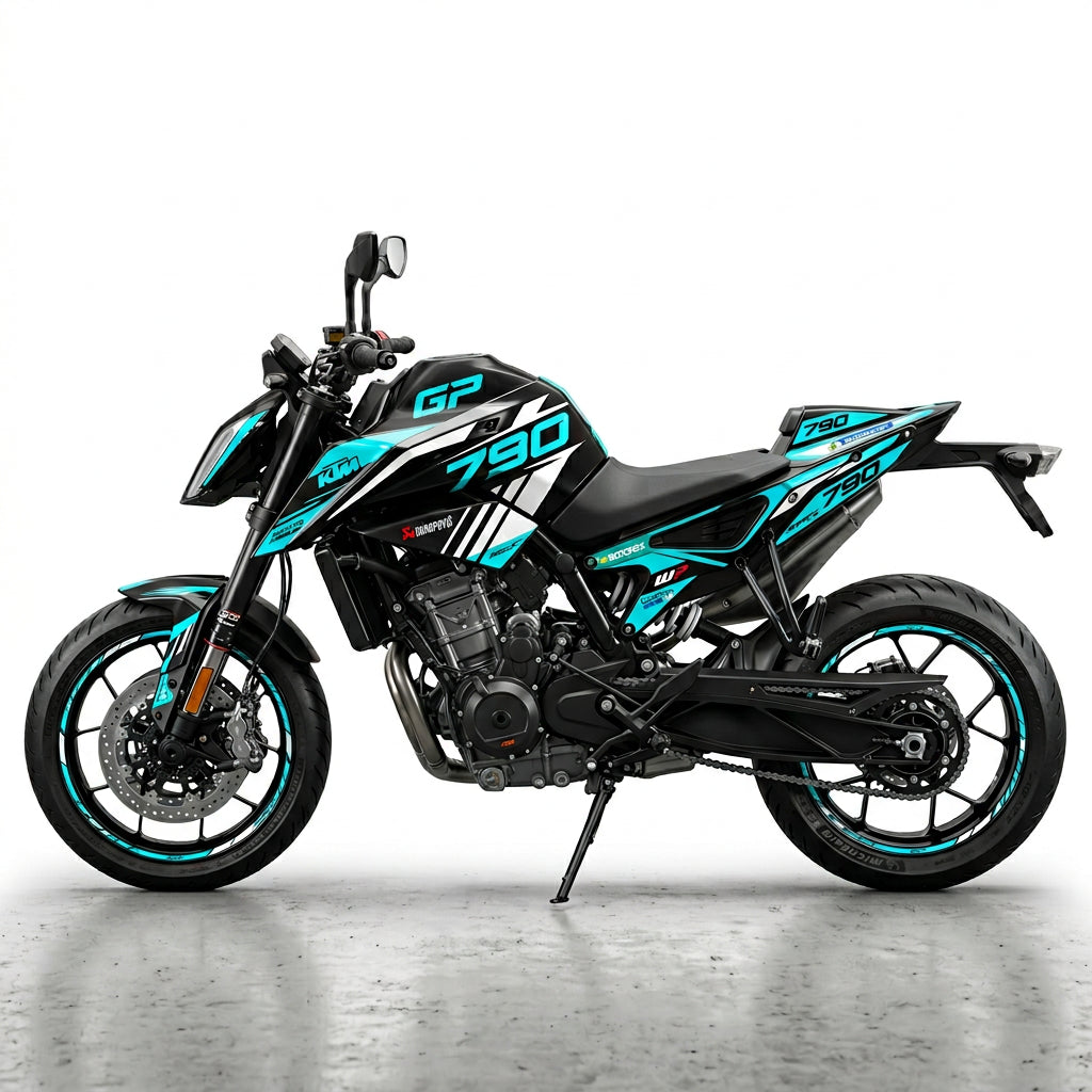 KTM Duke 790 Cyan White Racing Decal Kit
