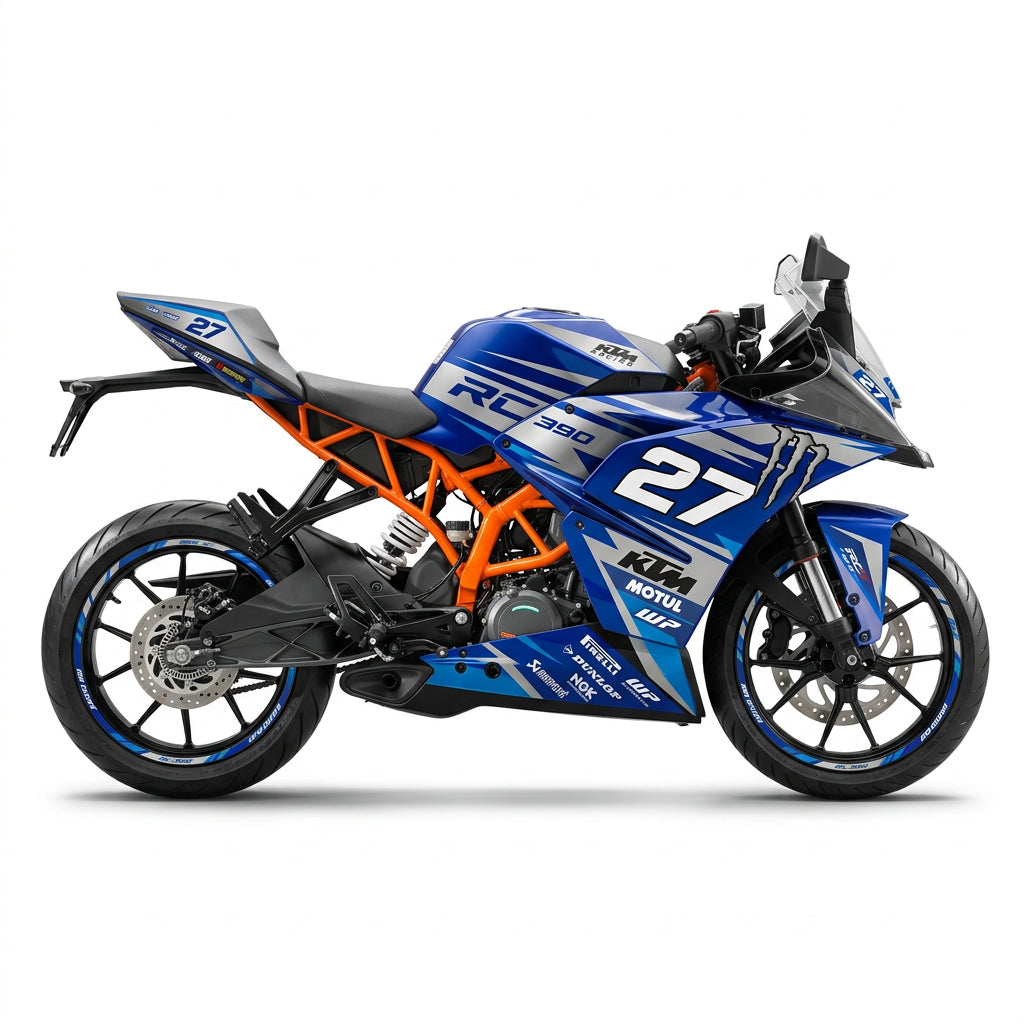 KTM RC 390 Blue Silver Graphics Kit