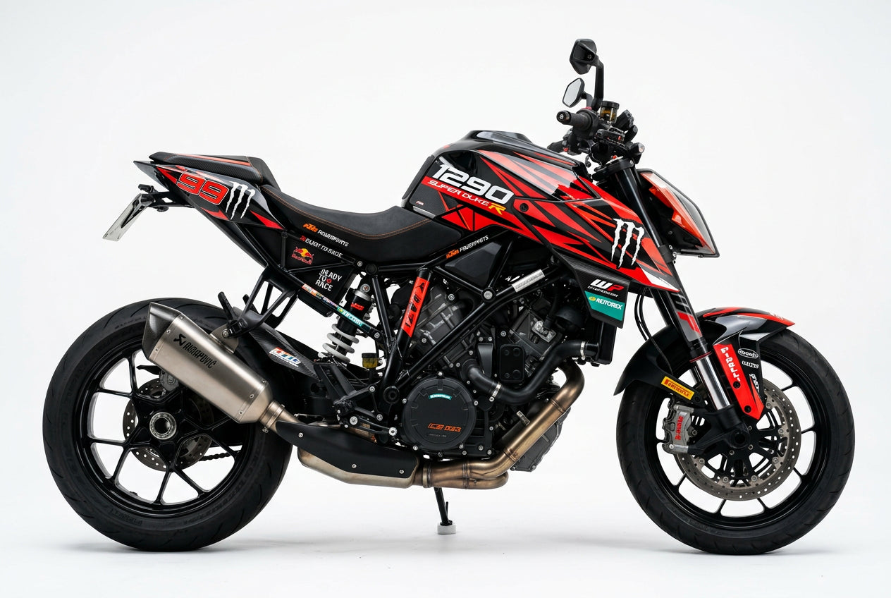 KTM Super Duke 1290 red and black racing graphics kit side view