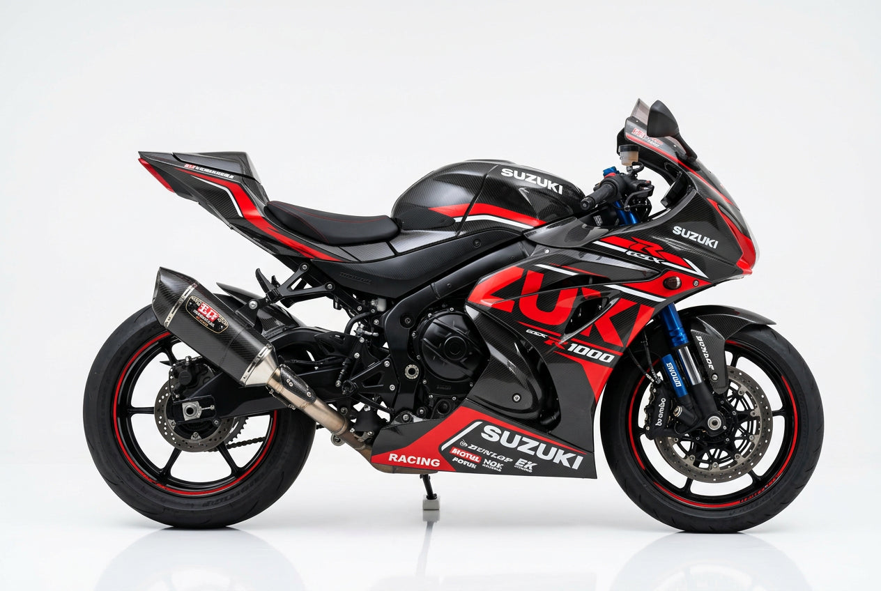 Suzuki GSX-R1000 graphics kit in carbon and red side view