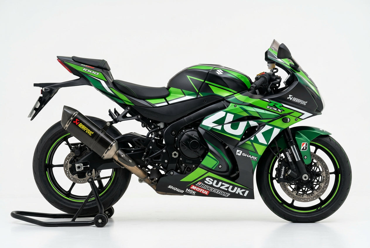 Suzuki GSX-R1000 graphics kit in green and black side view
