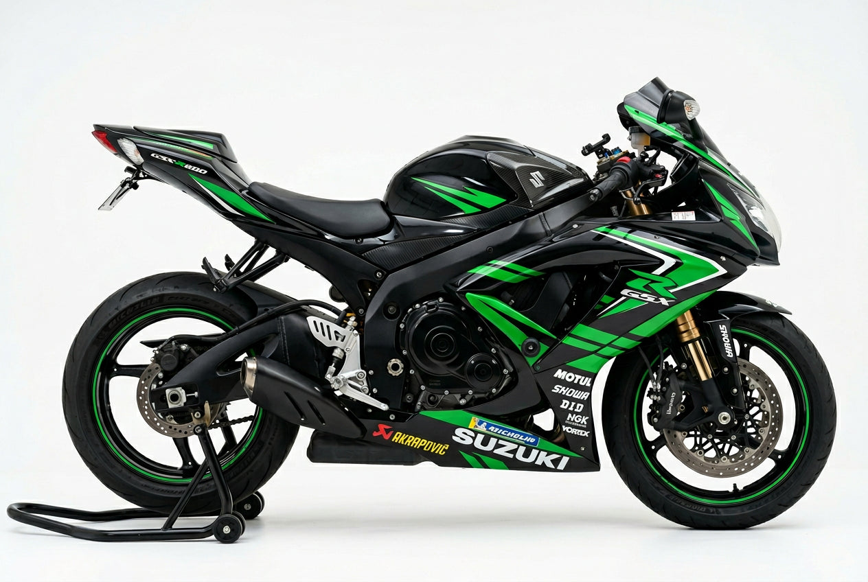 Suzuki GSX-R600 graphics kit in green and black side view