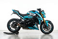 Suzuki GSX-S1000 graphics kit in cyan and white side view