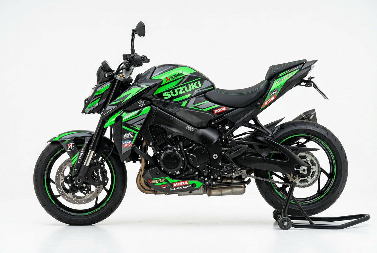Suzuki GSX-S1000 graphics kit in green and black side view