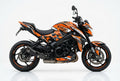 Suzuki GSX-S1000 graphics kit in orange and black side view