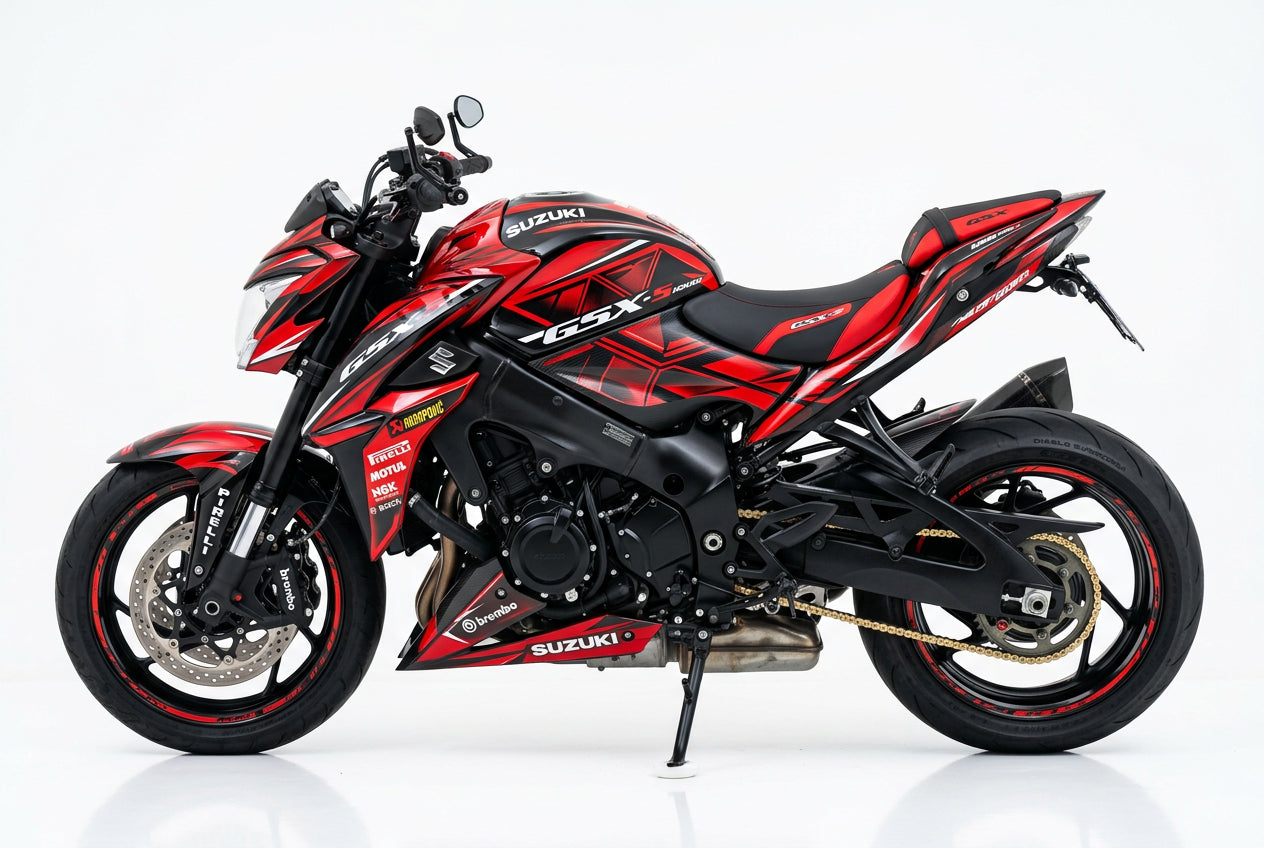 Suzuki GSX-S1000 graphics kit in red and black side view