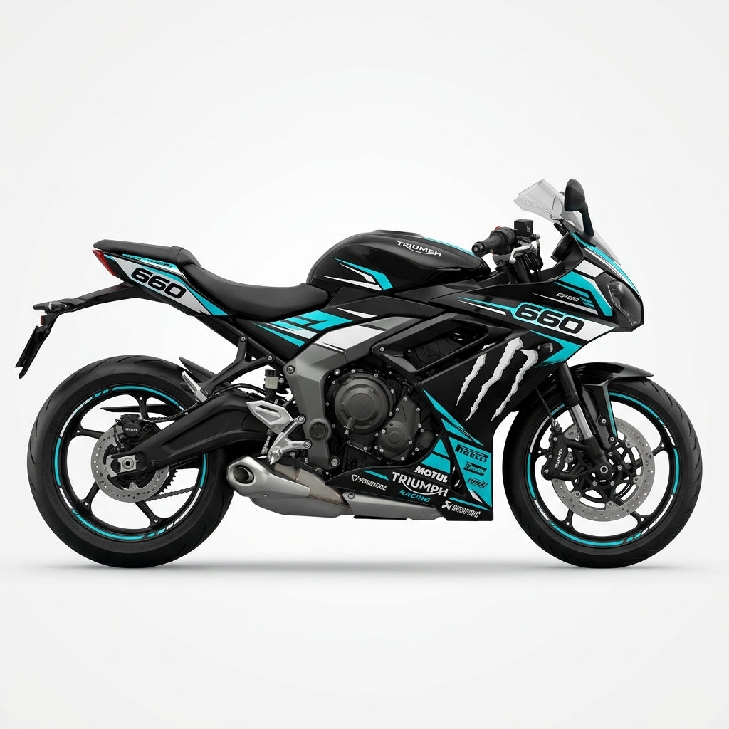 Triumph Daytona 660 Cyan White Graphics Kit