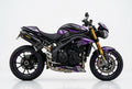 Triumph Speed Triple purple silver decals on black paint side view