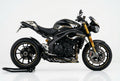Triumph Speed Triple white gold decals on black paint side view