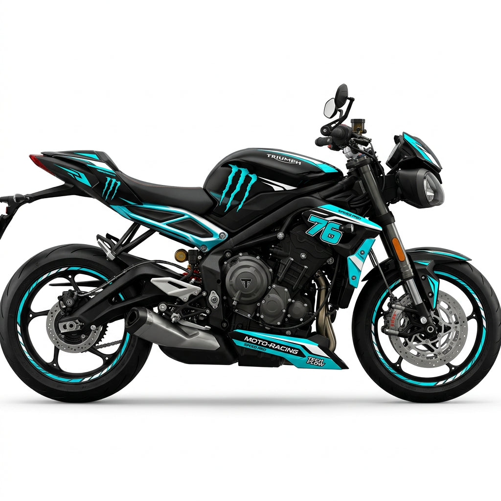 Triumph Street Triple Cyan White Graphics Kit