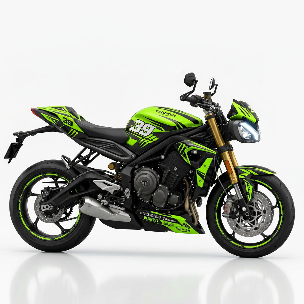 Triumph Street Triple Neon Green Black Graphics Kit