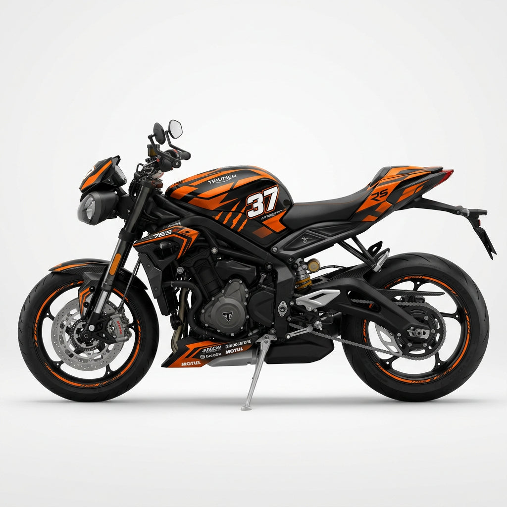 Triumph Street Triple Orange Black Racing Graphics Kit