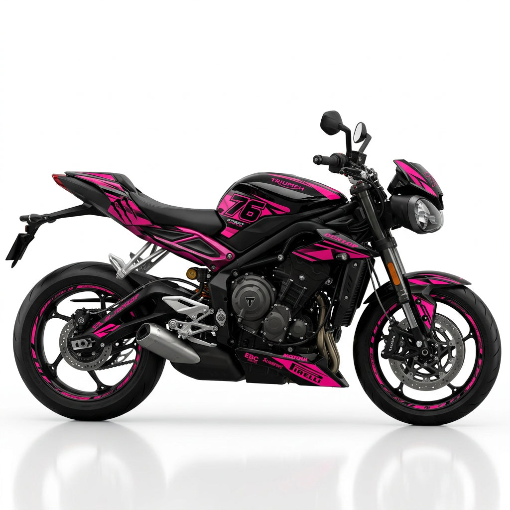Triumph Street Triple Pink Black Graphics Kit