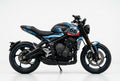 Triumph Trident 660 blue silver decals on black paint side view