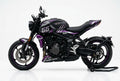 Triumph Trident 660 purple silver decals on black paint side view