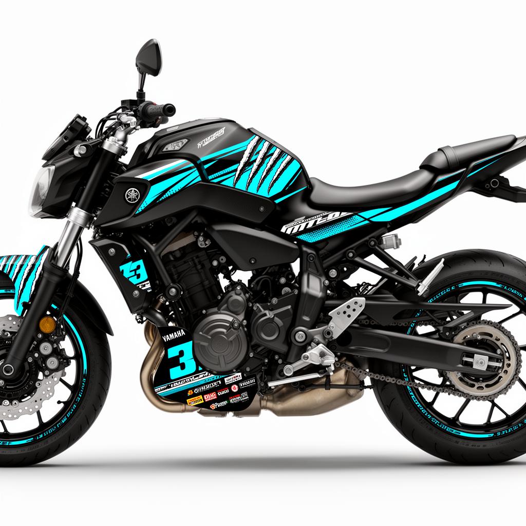 Yamaha MT-07 Cyan White Decal Kit