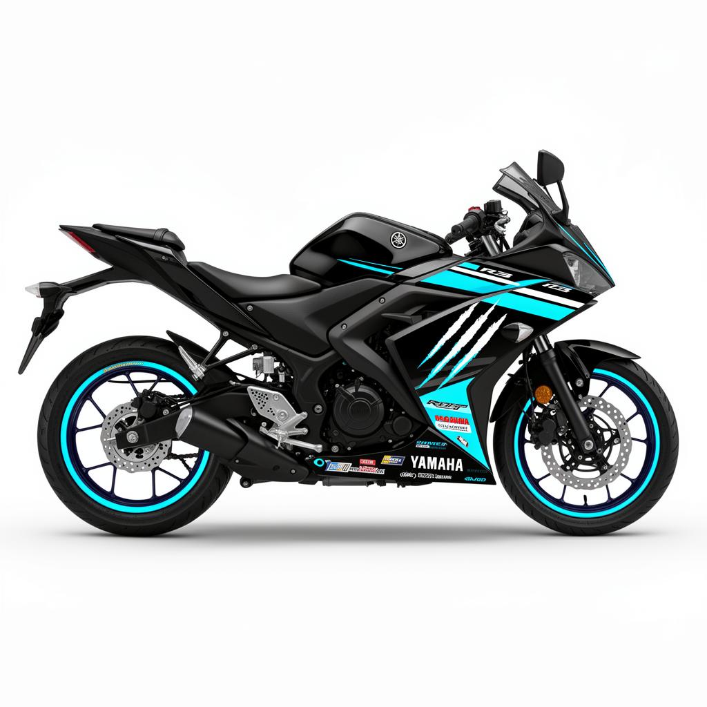 Yamaha YZF-R3 Cyan White Decal Kit